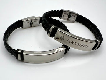 Customized Men/Women's Leather Name tag bracelet with Magentic Clasp